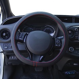 Simoni Racing Steering Wheel Cover Soft Skin - Black Eco Leather + Red Stitching - 37-39 cm