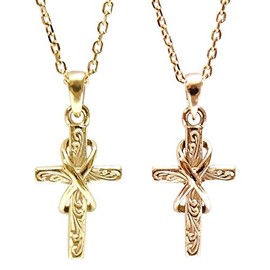 Jurice Women's Men's Yellow Gold Stainless Steel Hawaiian Jewelry Necklace Cross Birthday Anniversary
