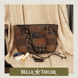 Bella Taylor Small Tote Shoulder Bag for Women - Quilted Cotton Ironstone Black and Brown Patchwork