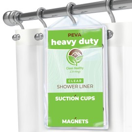 Clean Healthy Living Heavy Duty PEVA Clear Shower Curtain Liner with Magnets & Suction Cups - 70 X 71 in. Long