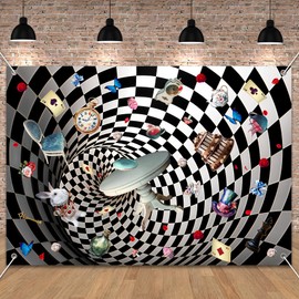 UMURILXY 10x8FT Wonderland Checkerboard Backdrop, Enchanted Tea Party Polyester Photography Background for Parties, Fairy Tale Photo Booth Prop Decorations