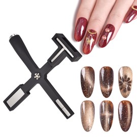 siyuwuro 5 in 1 Multi-functional Nail Magnet Tool Cat Eye Gel Nail Polish Manicure 3D Magnetic Stick Powerful Cross Shaped Magnet Nail Art Tools, Home DIY and Nail Salon Use (Black)