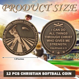 Landical 12 Pcs Christian Sport Coin Bulk for Young Athlete Antique Religious Gold Plated Religious Challenge Coin Commemorative Gifts for Player Team Sport Game Lover Collector (Softball)