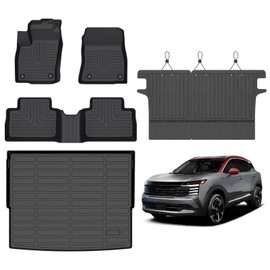 Hutisya Floor Mats for Nissan Kicks 2025 SR SV(Not fit S) Waterproof TPE Material Custom Fit Liners Durable & All Weather （2 Rows Floor Mats & Trunk Mat with Backrest Mat Black