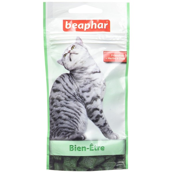 BEAPHAR Cat Grass Wellness Treats - Supplement Enriched with Vitamins and Minerals - Promotes Bowel Wellness - Resealable 35g Sachet
