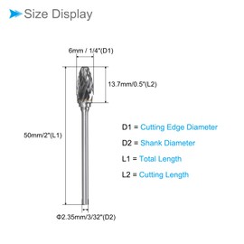 CoCud Tungsten Carbide Rotary Burrs File, 3/32" Shank 6mm Dia, Double Cut Oval Shape Rotary Burrs Tool - (Applications: for Metal Carving), 2-Pieces