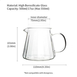 watchget Glass Coffee Carafe 500ml/17oz - Heat Resistant Thin Borosilicate Coffee Server, Clear Pour Over Coffee Pot Maker, Ideal for Home, Office, and Café