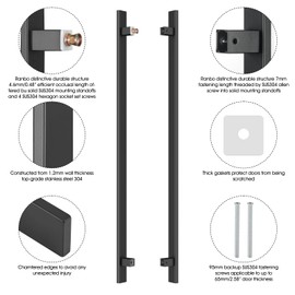 Ranbo H-Shaped 48" Large Push Pull Door Handle,Back to Back, 900mm (35-7/16 inch) CTC, 1.2 mm Thick 304 Stainless Steel, Heavy Duty for Barn,Front,Entrance, Commercial,Glass Doors,Matte Black