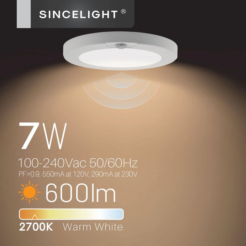 SINCELIGHT PIR Motion Sensor 7W LED Ceiling Light (Φ6'/146mm), Automatically
