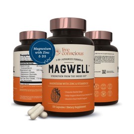 Live Conscious Magwell Magnesium Zinc & Vitamin D3 - Magnesium Glycinate, Malate, & Citrate - Triple Supplement for Women & Men - for Sleep, Bone, Heart, Immune Support - 120 Caps
