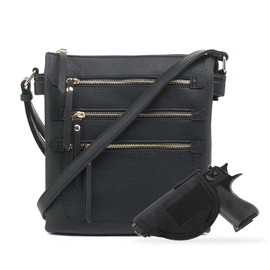Double Compartment Multi-Zipper Triple Zip Pockets Concealed Carry Crossbody Bag with Lock and Key | Gray