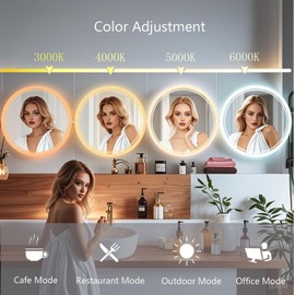 Wall-Mounted Round Bathroom Mirror with LED-Lights - 22 Inch Vanity Mirrors with Dimmable (22" x 22")