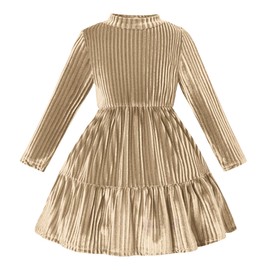 TATAKERI Toddler Velvet Dress Baby Girl Winter Dress Little Girls Long Sleeve Round Neck Fall Winter Party Outfits Casual Apricot