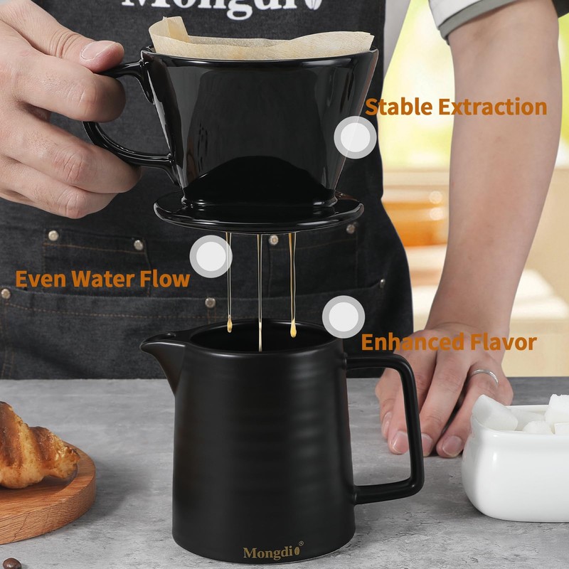 Mongdio Pour Over Coffee Maker, Ceramic Pour Over Dripper, Coffee