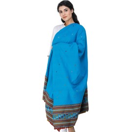 Exotic India Shawl from Kutch with Embroidered Border and Mirrors (Vivid Blue)