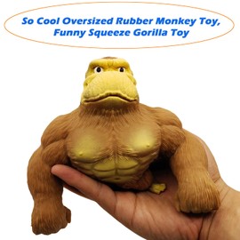 Oversized Brown Rubber Monkey Toy,Funny Squeeze Gorilla Toy,Stretchy Gorilla Stress Toy for Kids and Adults,Stress Relief Squishy Monkey Toy,Elastic and Soft Fidget Toy Gift for Birthday