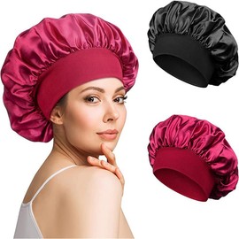 TEOZBLU Satin Cap, Silk Hair Wrap for Sleeping, Soft and Comfortable Silk Sleep Cap, Non-Slip Silk Head and Hair Cover-Black, Burgundy