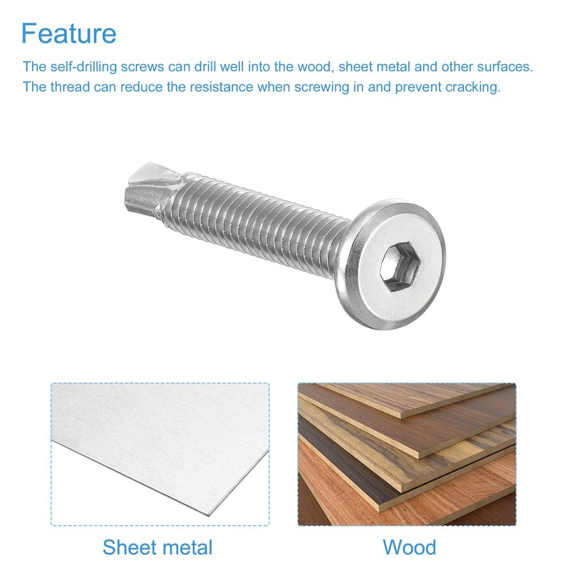 uxcell Hex Socket Self Tapping Screws, 1/4 x 1-5/8" 410