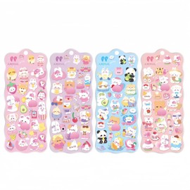 Squishy Stickers, Set of 4, Squishy Stickers, 3D Deco, Buttock Decoration, Smartphone Decoration, Stress Relief, Healing Goods, Cute, Notepad, Reusable, Reward Sticker, 3D Sticker