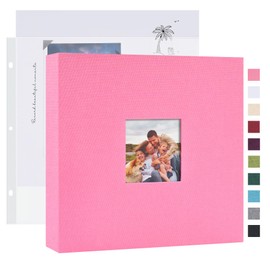 Mublalbum 8x8 Inch DIY Scrapbook Photo Album with 20 Plastic Sleeves 40 Pages Linen Cover 3 Ring Folder Binder for Wedding Baby Family and DIY Projects (Pink)