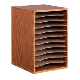 Safco Products Vertical Desktop Sorter, 11 Compartment 9419MO, Medium Oak, Letter-size Shelves, Durable Laminate Finish