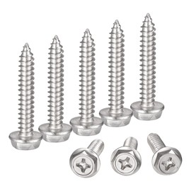 sourcing map Phillips Hex Washer Self Tapping Screws, M6 x 35mm 304 Stainless Steel Hex Flange Sheet Metal Screw 100pcs