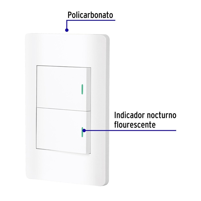 Volteck PA-APDO15-LB, Placa armada blanca 2 interruptores sencillos línea Lisboa