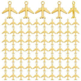 DICOSMETIC Pack of 100 Aeroplane Pendants in Gold Aeroplane Pendant Made of Metal Transport Pendant Made of Alloy Flight Pendant for DIY Jewellery Making Necklace Bracelet