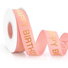 Rose Gold Ribbon for Gift Wrapping Satin Ribbon 1 Inch Happy Birthday Ribbon for Flower Bouquet Champagne Pink Birthday Ribbon for Baby Shower Invitation Floral Hair Balloons Craft Birthday Decoration