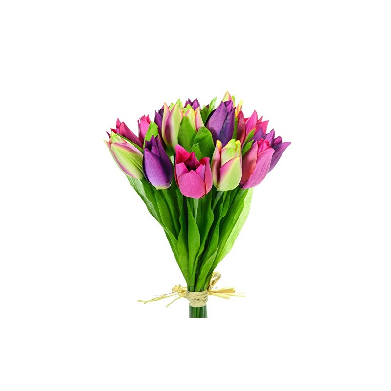 FloristryWarehouse Artificial Tulips Pink Purple Green x 15 stems