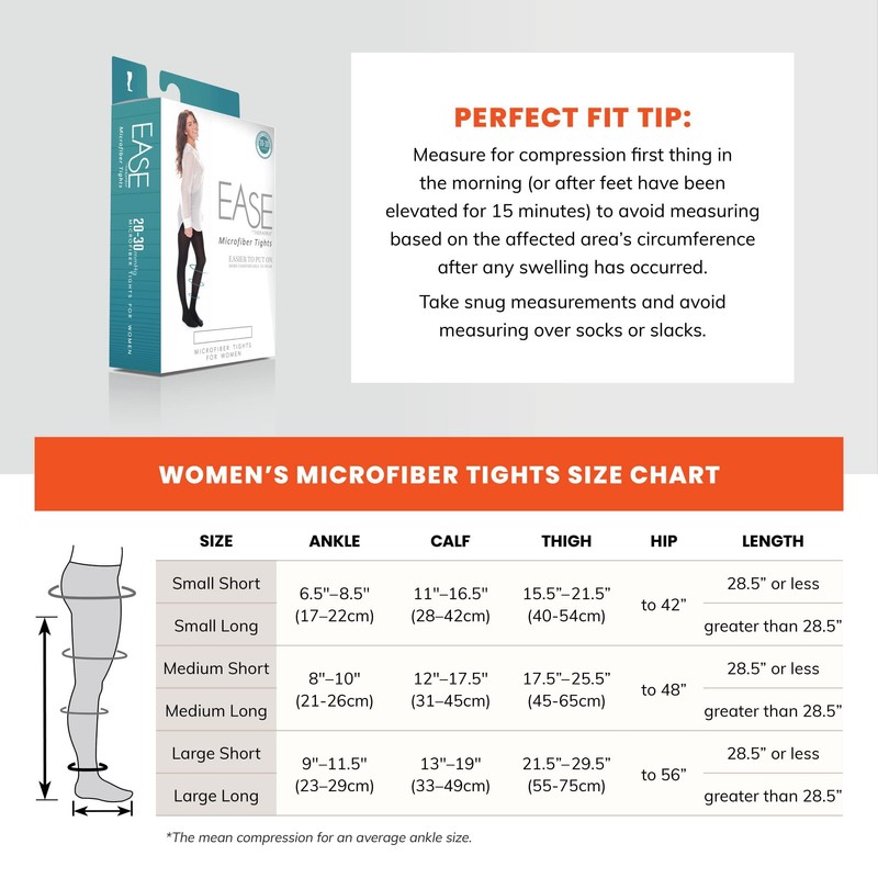 Ease Microfiber 20-30mmHg Moderate Compression Support Tights (Black, Large Long)