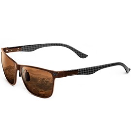 QALLY Carbon Fiber Polarized Sunglasses for Men Trendy Driving Sunglasses Shady Sun Glasses with UV Protection, Tawny Frame/Tawny Lens