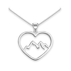 Heart Mountain Range Necklace, 925 Sterling Silver Mountain Necklace for Women, Birthday and Travel Gift for Outdoor Lovers and Nature Lovers (20 inches)