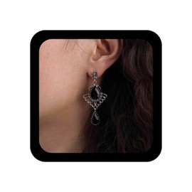 Yheakne Vintage Onyx Teardrop Dangle Earrings Black Crystal Teardrop Earrings Silver Waterdrop Onyx Earrings Black Gemstone Earrings Jewelry for Women