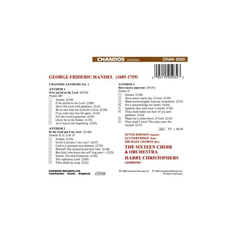 Handel: Chandos Anthems Nos 1-3