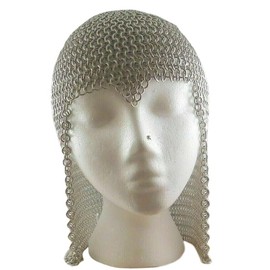 WAIZ Medieval Knights Butted Aluminium Chain Mail Coif Ring Maille Hood