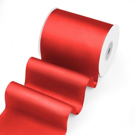 Isaspire 4" Width x 25 Yards Satin Fabric Ribbon, Red Ribbon Perfect for Wedding Car, Chair Sash, Grand Opening Ceremony, Big Bows, Embroidery, Floral Crafts, Party Decoration