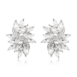 EVER FAITH Sparkly Rhinestone Statement Stud Earrings for Women, Marquise Crystal Cluster Wedding Bridal Pierced Earring for Bride Bridesmaid Prom Formal Party Jewelry Clear Silver-Tone