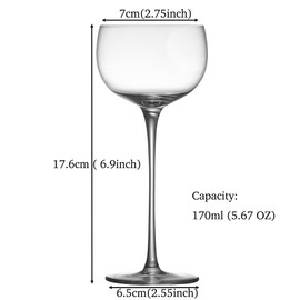 Crystal Cocktail Coupe Glasses, Set of 6, Classic Stemmed Design for Martini, Cosmopolitan, Manhattan