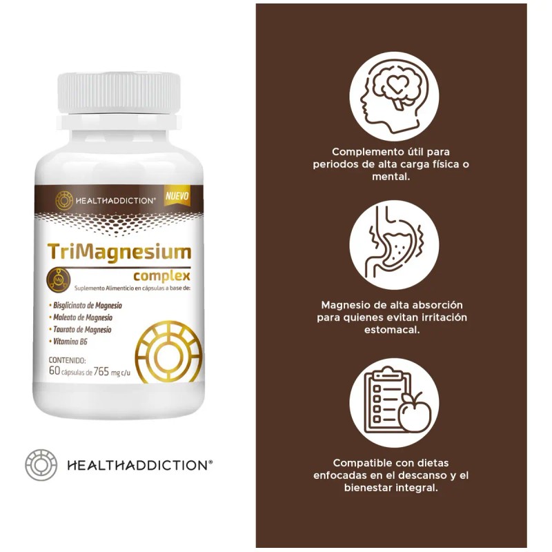 Healthaddiction Magnesio Complex Trimagnesium Suplemento Alimenticio Bisglicinato Malato Taurato Vitamina