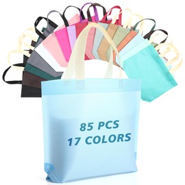 Windyun 85 Pack Gift Bags Set Colors Multi Color Reusable Reinforced Handle Tote Bag Bulk Blank Non-woven Reusable Grocery Shopping Bags with Handles 13 x 10 Inches
