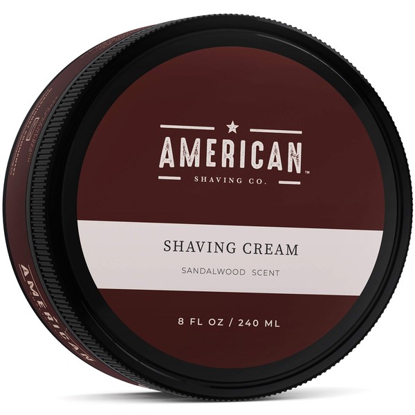 American Shaving Co Shaving Cream (8oz) - Sandalwood Barbershop Scent – Premium Natural Lathering Wet Shave Soap - Best Men's Shave Cream For Sensitive Skin - Leaves Skin Irritation-Free