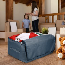 Vinsani 3pk Storage Bags Organiser 50L Huge Capacity Double Zipper Card Markings Strong Handles Moisture-Proof Underbed Storage Moving Bag For Clothes Toys Beddings Comforter – Blue