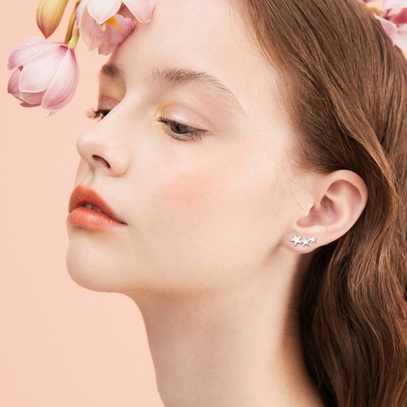 Sterling Silver Star Stud Hypoallergenic Stars Post Earrings for Girls