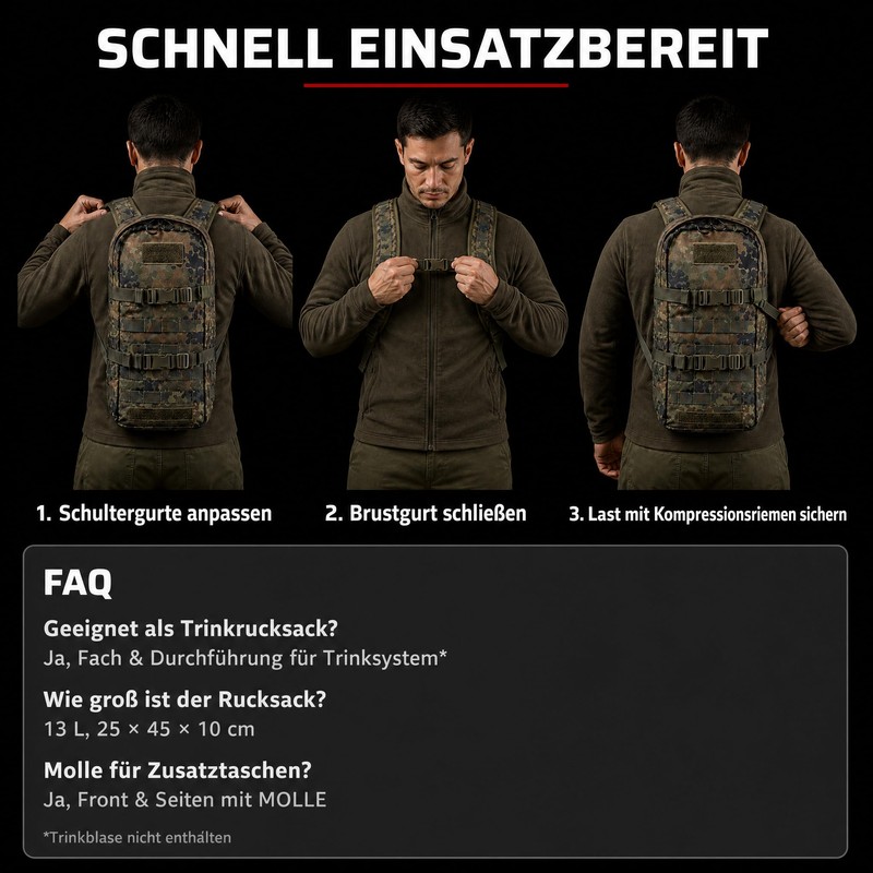 Zentauron Sprinter Pack Robust Daypack Made of Cordura, 13L Volume,