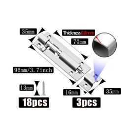 3 Pack Door Bolts Lock Gate Bolt 100mm (4'') Heavy Duty Door Security Bolts Barrel Slide Bolt Stainless Steel Straight Tower Bolt for Increasing Security on Shed Door Garden Yard Garage Gates(Silver)