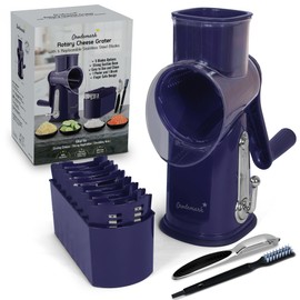 Orodemark Cheese Grater with Handle, 5 in 1 Rotary Vegetable Shredder with 5 Replaceable Blades & Strong Suction Base, Rotary Grater for Cheese, Veggies & Nuts, Includes Storage Box