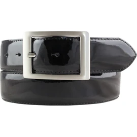 BELTINGER Patent Leather Belt with Double Buckle 4 cm Shiny Leather Belt 40 mm Men's Elegant Belt Made in Italy, black, silver