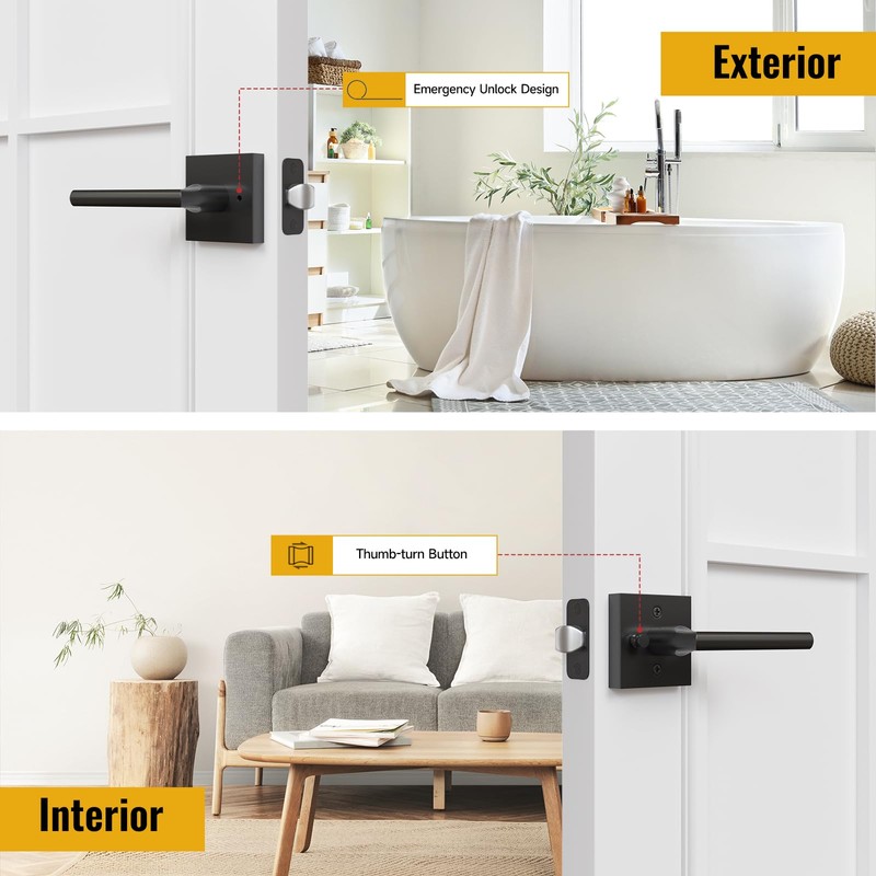 HOSOM Black Door Handle Interior, Privacy Door Levers for Bedroom