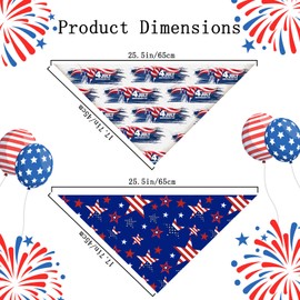 2 Pcs 4th of July Dog Bandanas Patriotic Elements Independence Holiday Bandana for Medium Large Pet Dogs Birthday, Durable Triangle Single Sided Holiday Dog Scarf 17.7x17.7X 25.6 Inches
